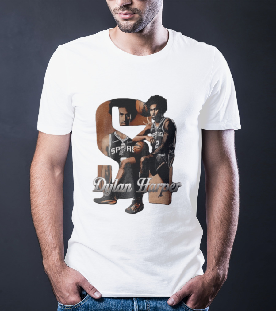 San Antonio Spurs Dylan Harper 2 Sitting Holding Basketball T-Shirt