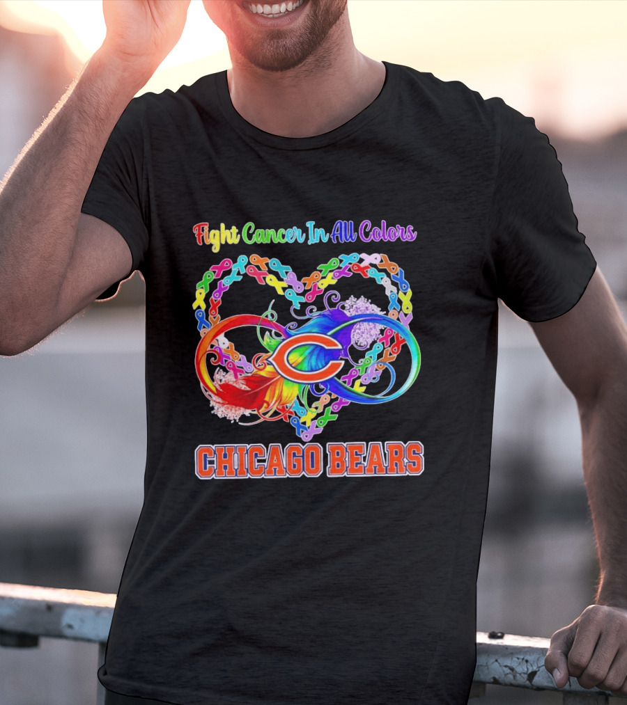 Chicago Bears Fight Cancer In All Colors Heart Ribbon Awareness T-Shirt
