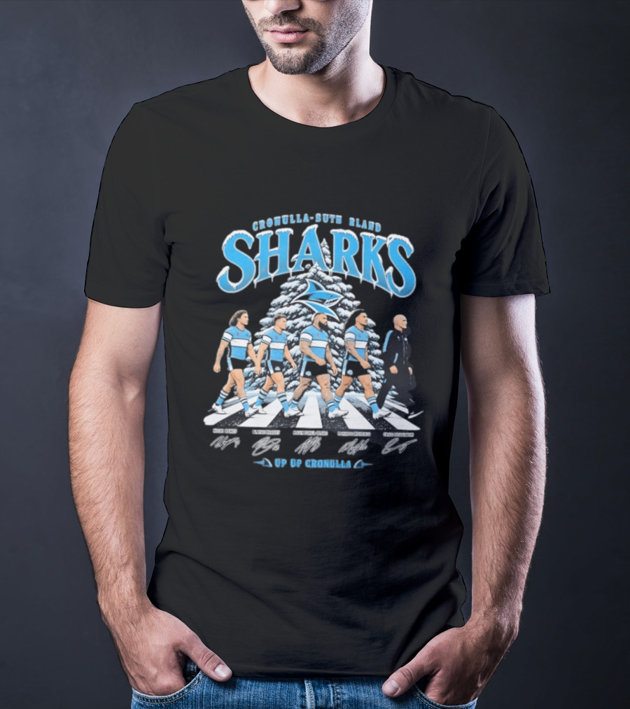 Cronulla Sutherland Sharks Up Up Cronulla Abbey Road Christmas Signatures T-Shirt