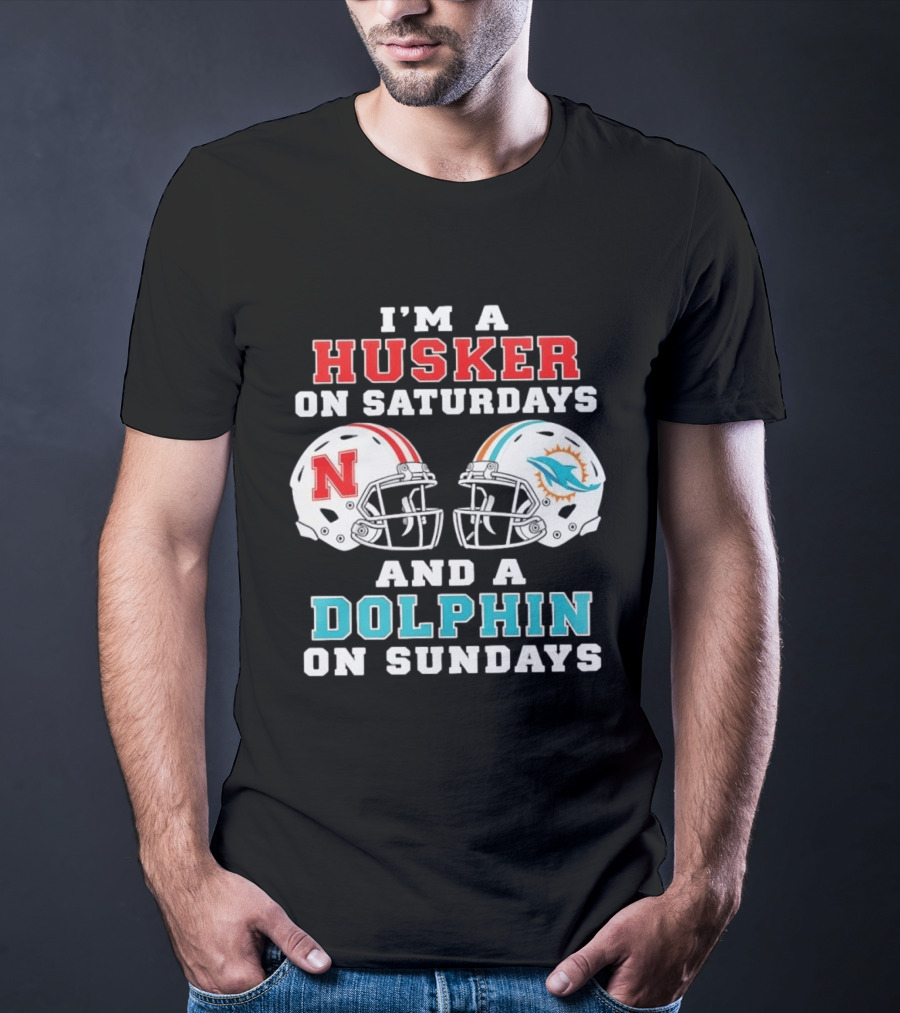 Husker Saturdays And Dolphin Sundays Football Fan Gear T-Shirt