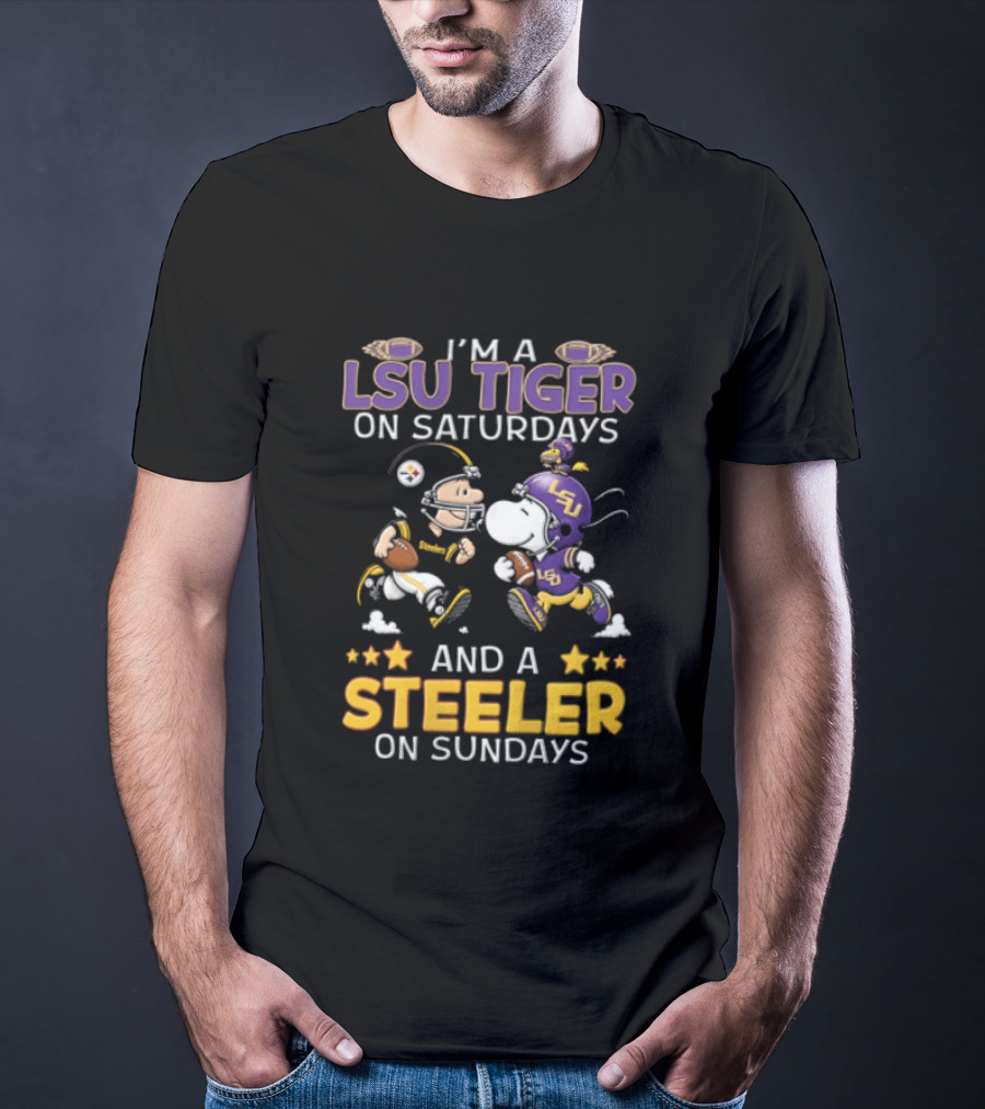 I'm A LSU Tiger On Saturdays And A Steeler On Sundays Charlie Brown Snoopy Football Fan T-Shirt