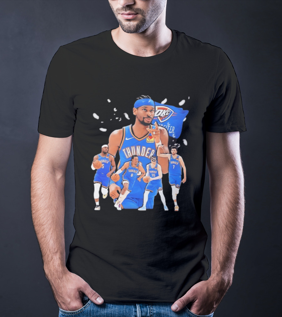 Oklahoma City Thunder 2026 NBA Players Collage With OKC Thunder Logo And Basketball Team Members T-Shirt