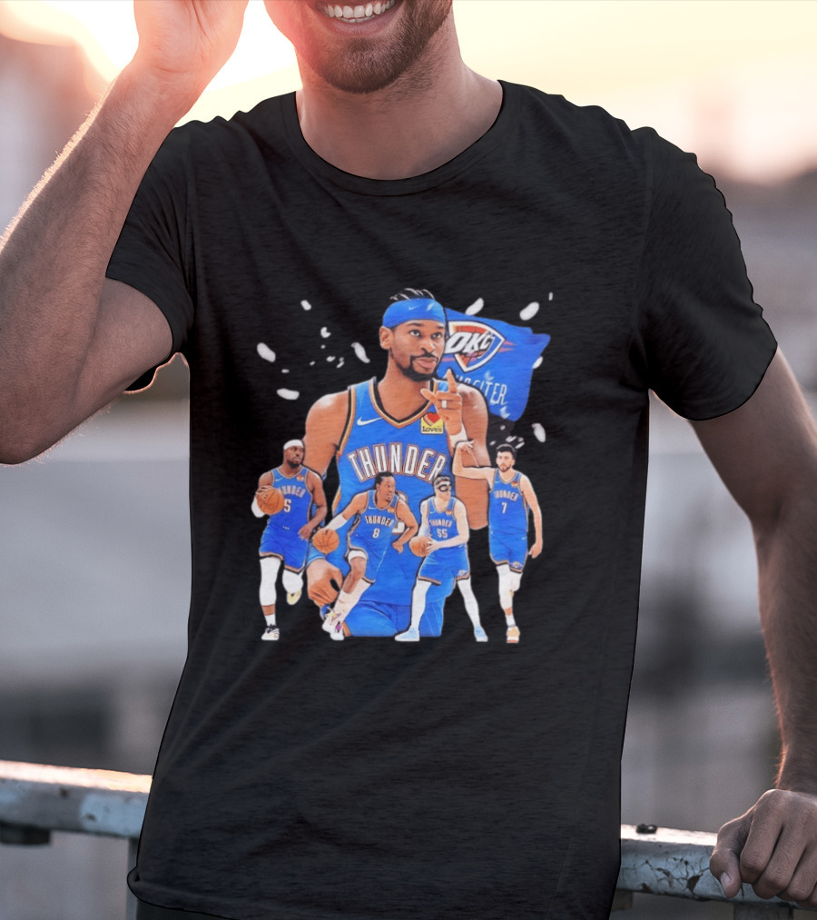 Oklahoma City Thunder 2026 NBA Players Collage With OKC Thunder Logo And Basketball Team Members T-Shirt
