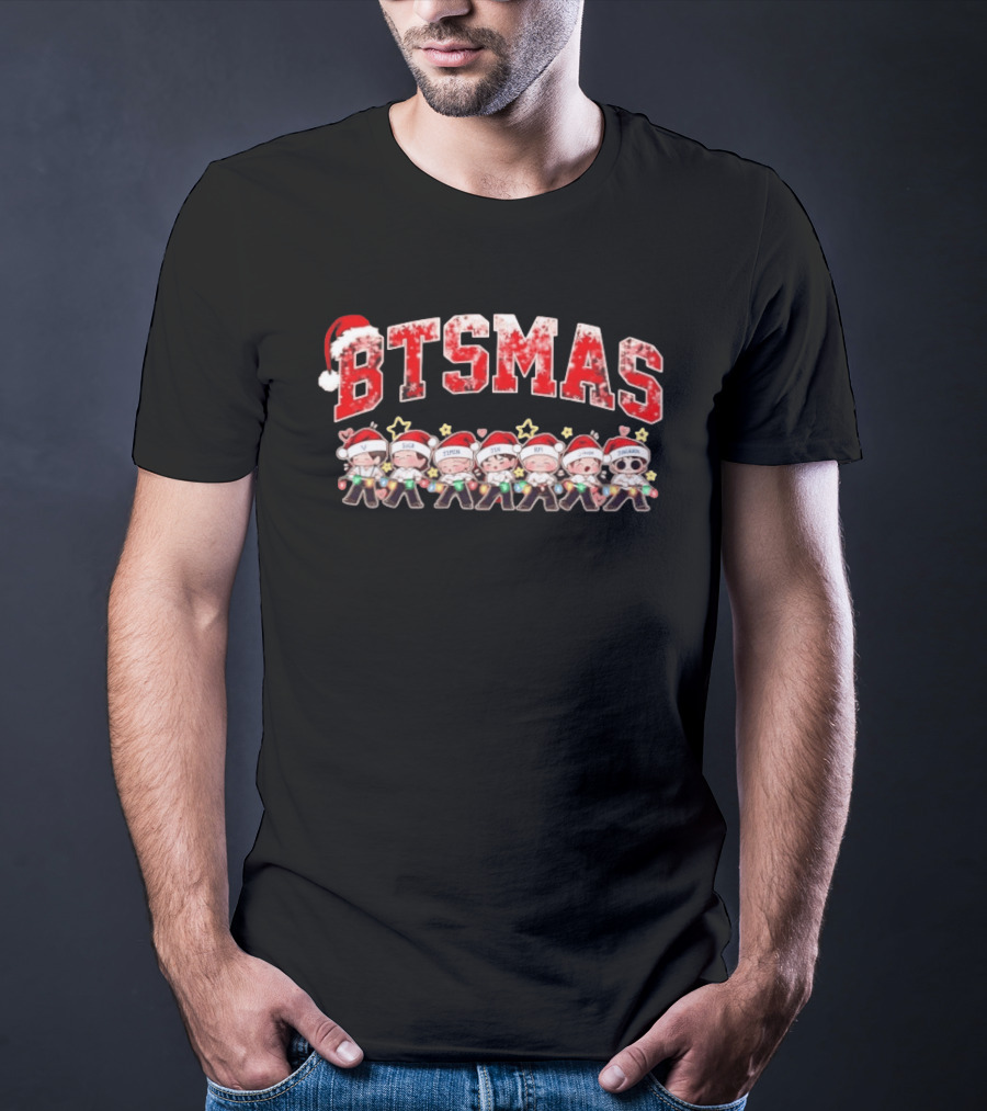 BTSMas Christmas K Pop 2026 Member Characters With Santa Hats T-Shirt