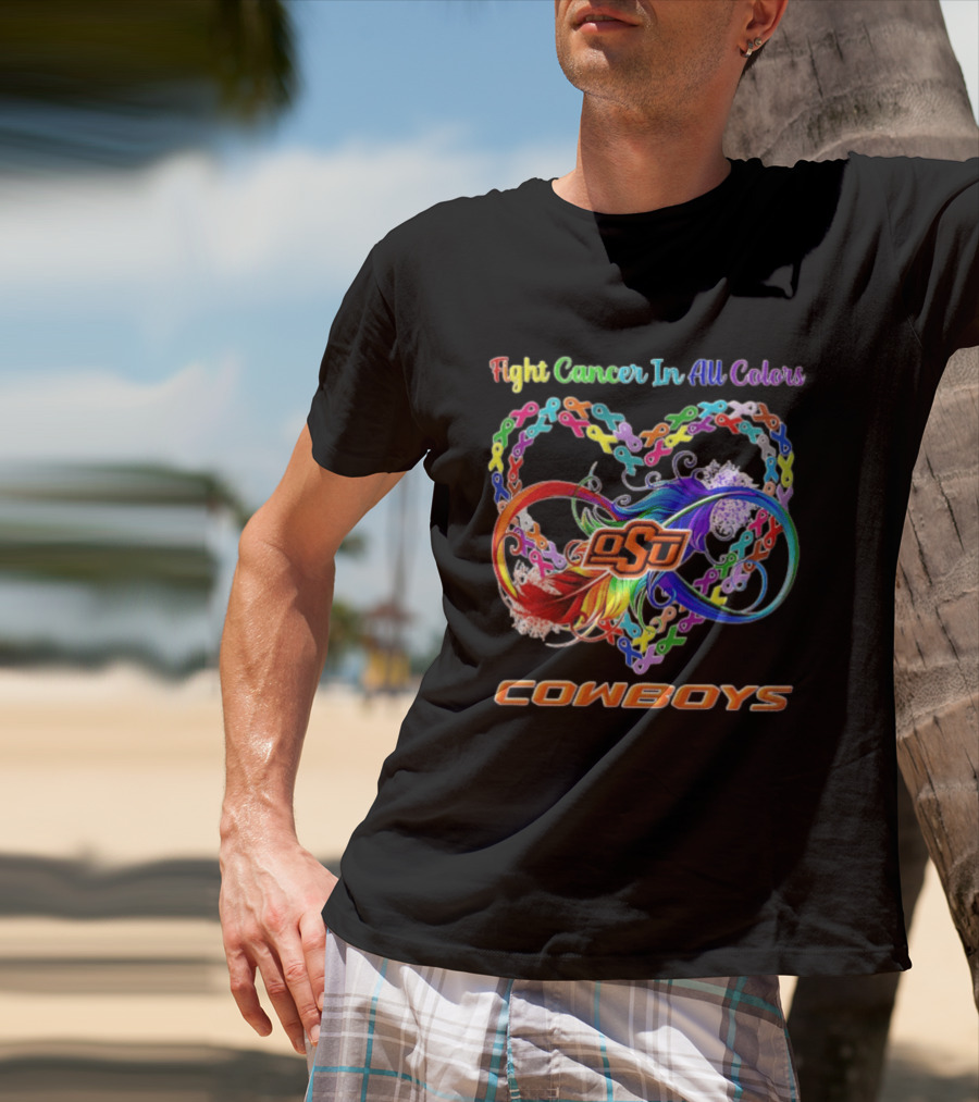 Cowboys Fight Cancer In All Colors OSU Heart Ribbon T-Shirt