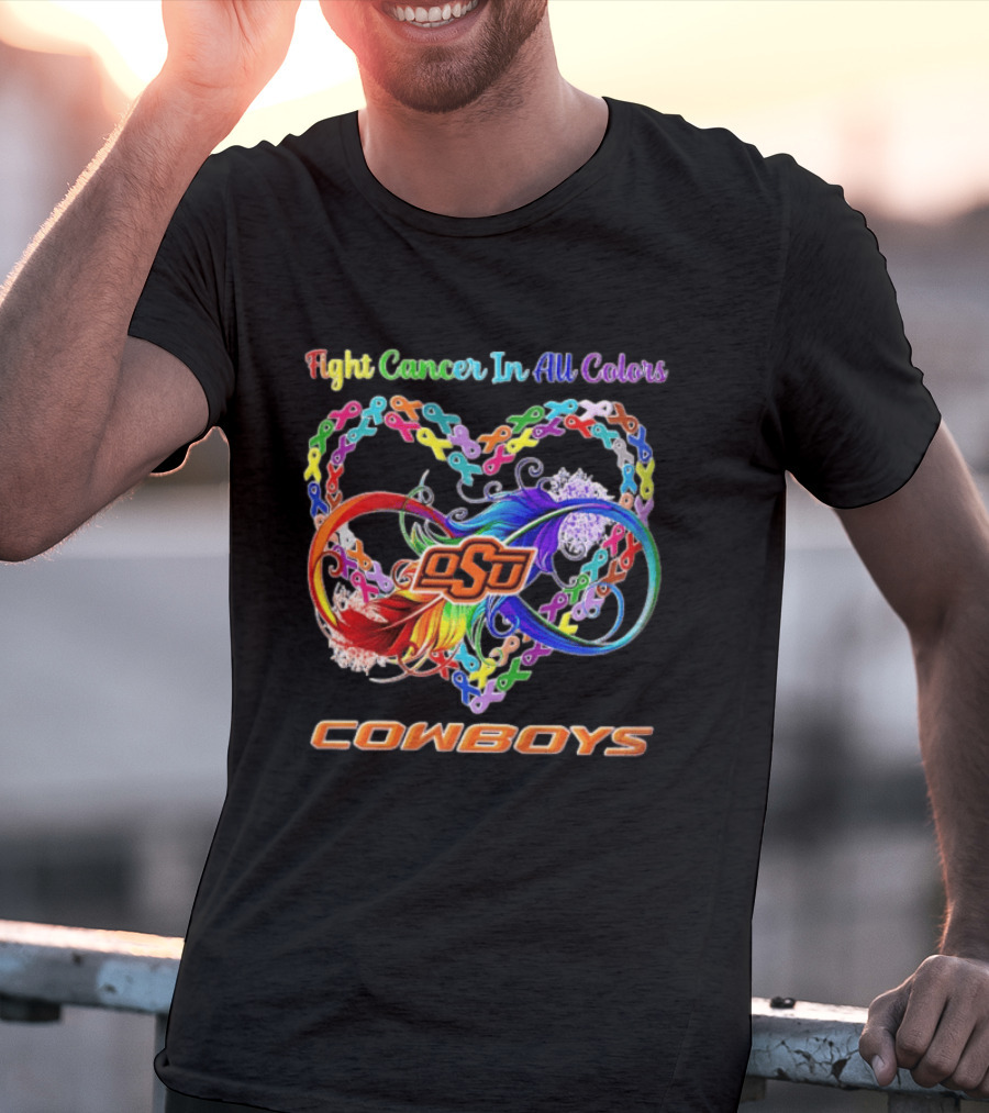 Cowboys Fight Cancer In All Colors OSU Heart Ribbon T-Shirt