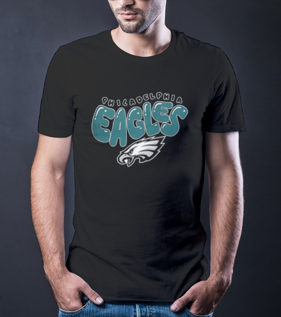 Philadelphia Eagles Bubble Text Eagle Head T-Shirt