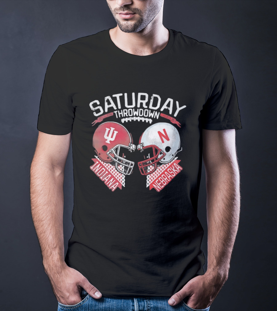 Saturday Throwdown Nebraska Indiana Football Helmet Clash 2026 Lincoln Vs Bloomington T-Shirt