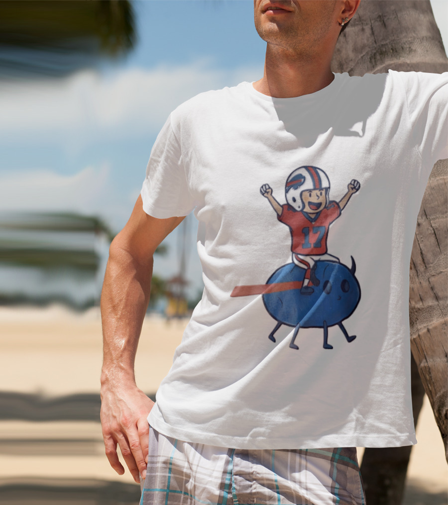 Buffalo Bills Josh Allen 17 Cartoon Character Riding Blue Creature T-Shirt