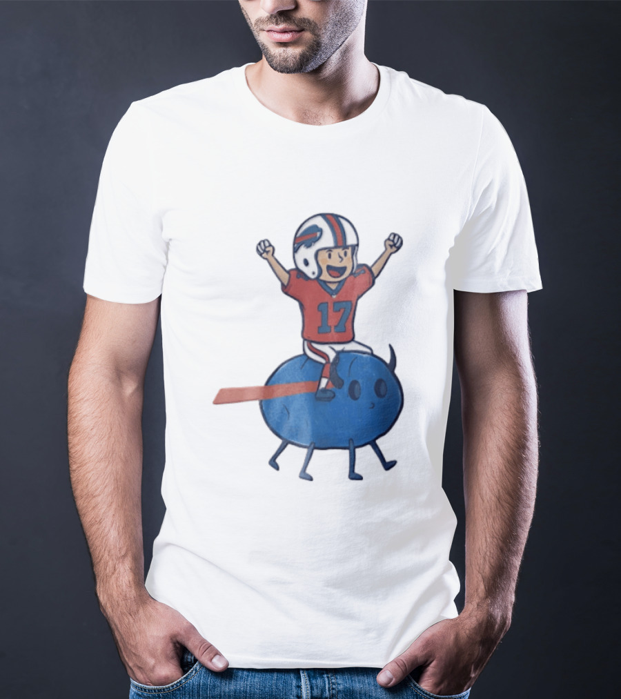 Buffalo Bills Josh Allen 17 Cartoon Character Riding Blue Creature T-Shirt