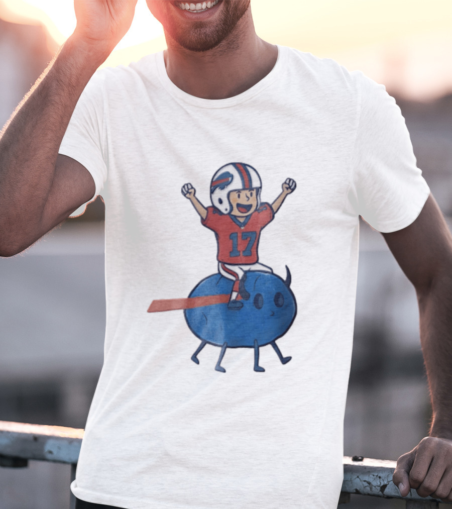 Buffalo Bills Josh Allen 17 Cartoon Character Riding Blue Creature T-Shirt