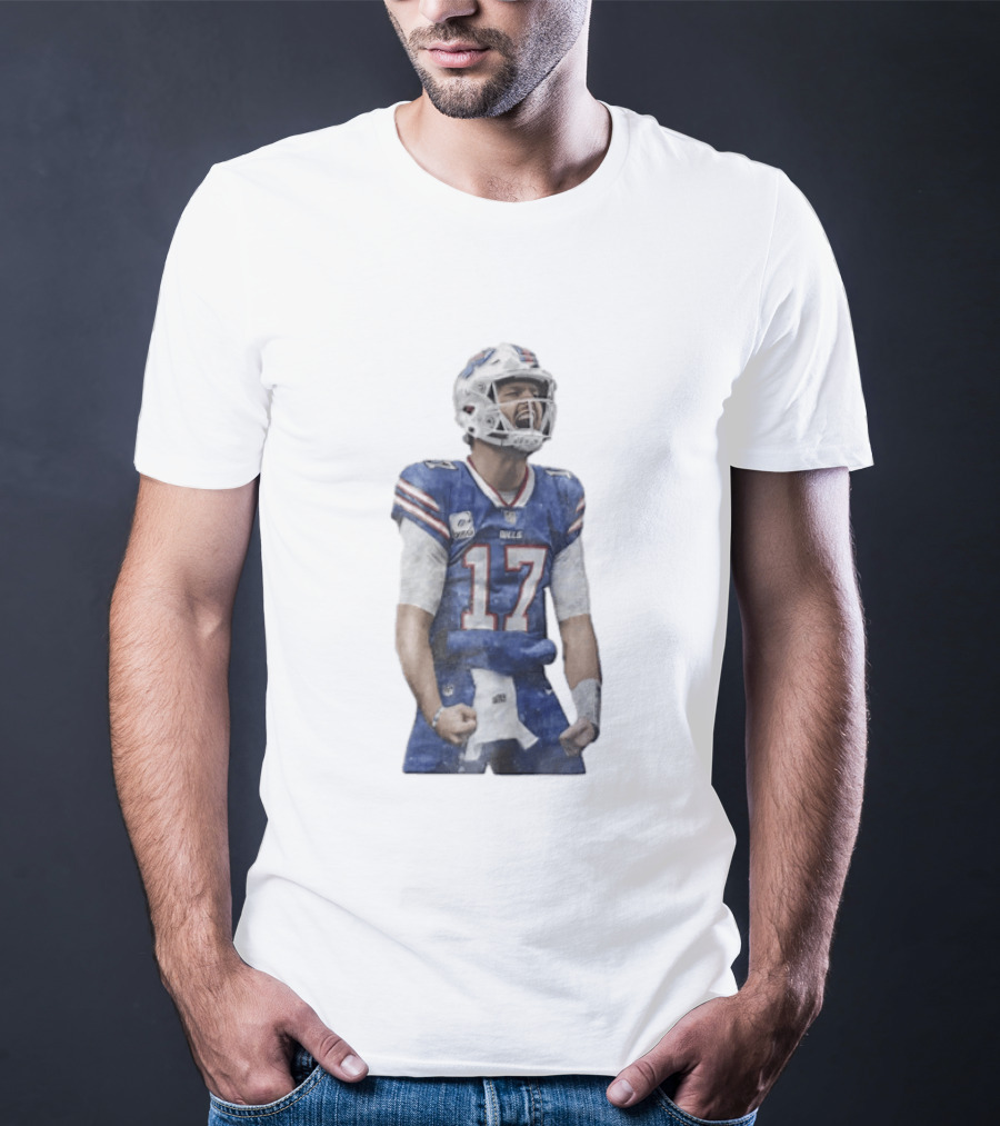 Buffalo Bills Josh Allen 17 Celebrating Football Watercolor T-Shirt