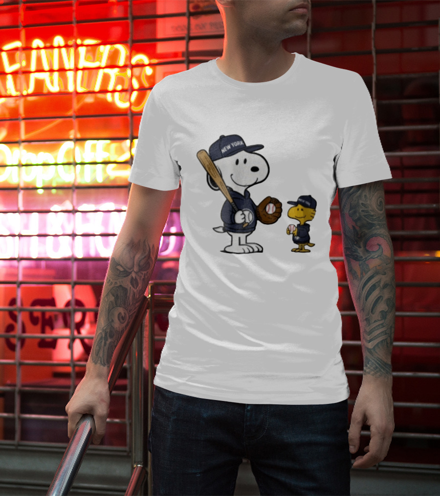 New York Yankees Snoopy Woodstock Baseball Cartoon Peanuts Sports Fan Collection T-Shirt