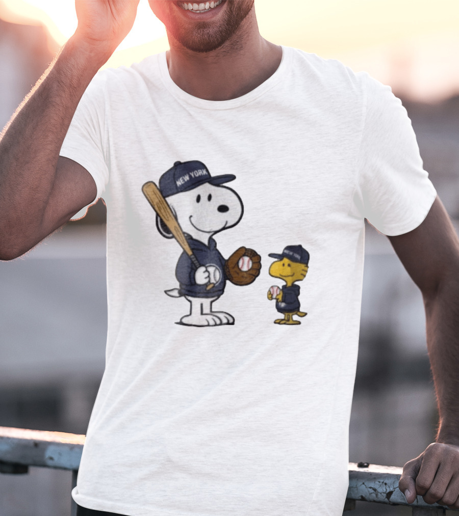 New York Yankees Snoopy Woodstock Baseball Cartoon Peanuts Sports Fan Collection T-Shirt