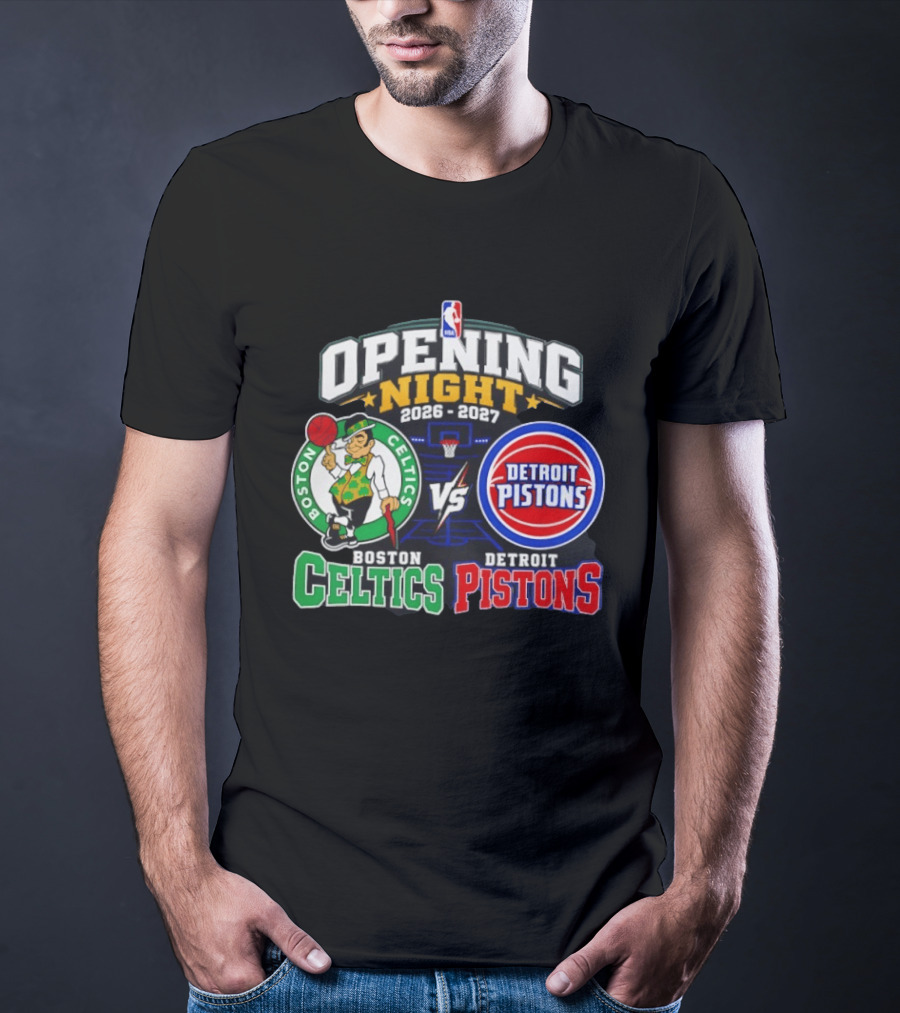 Boston Celtics Vs Detroit Pistons NBA Opening Night 2026 2027 Matchup Logos And Teams T-Shirt
