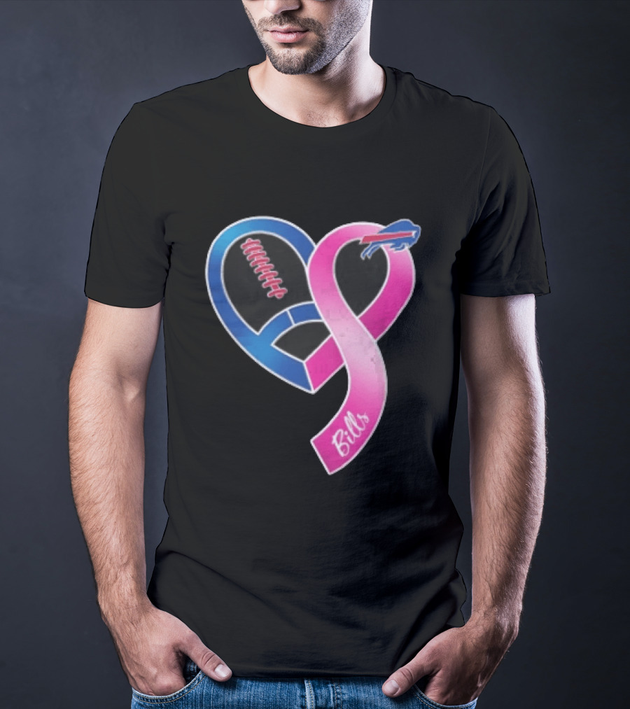 Buffalo Bills Heart Shaped Football Pink Ribbon T-Shirt