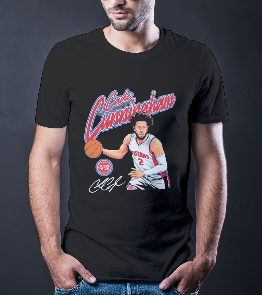 Cade Cunningham No 2 Detroit Pistons Basketball Player Bold Script T-Shirt