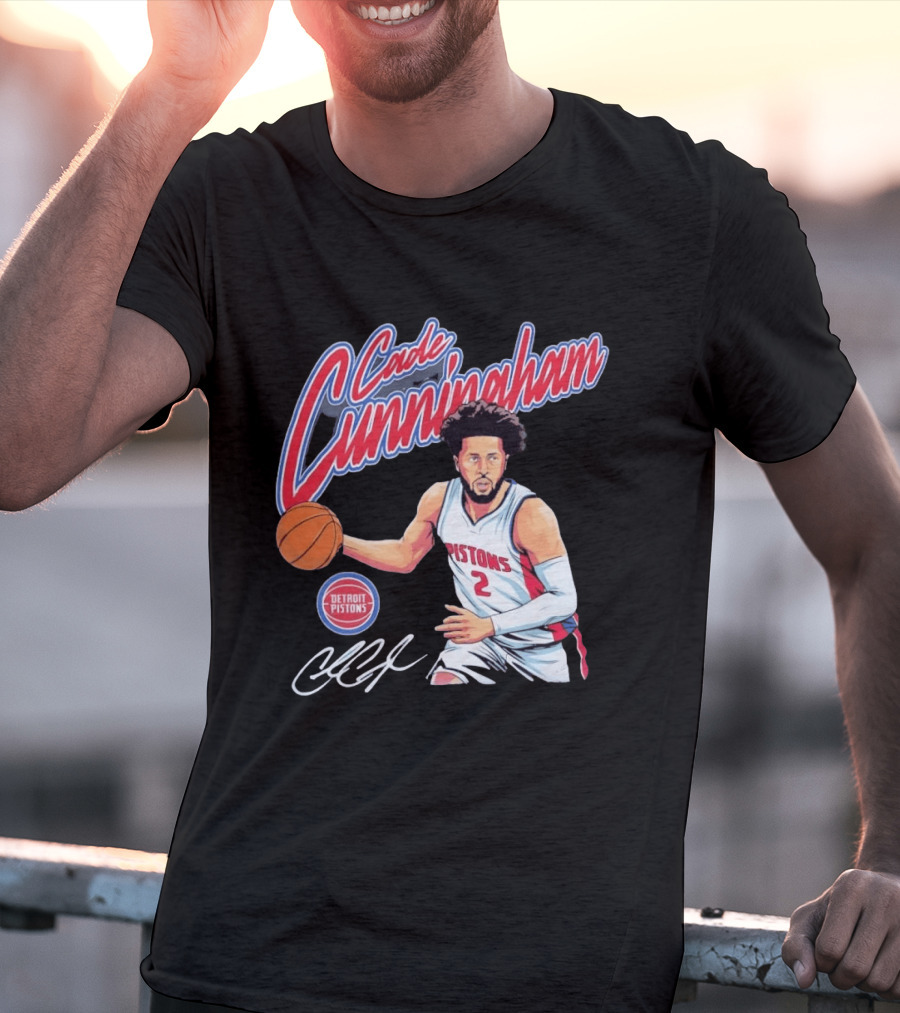 Cade Cunningham No 2 Detroit Pistons Basketball Player Bold Script T-Shirt
