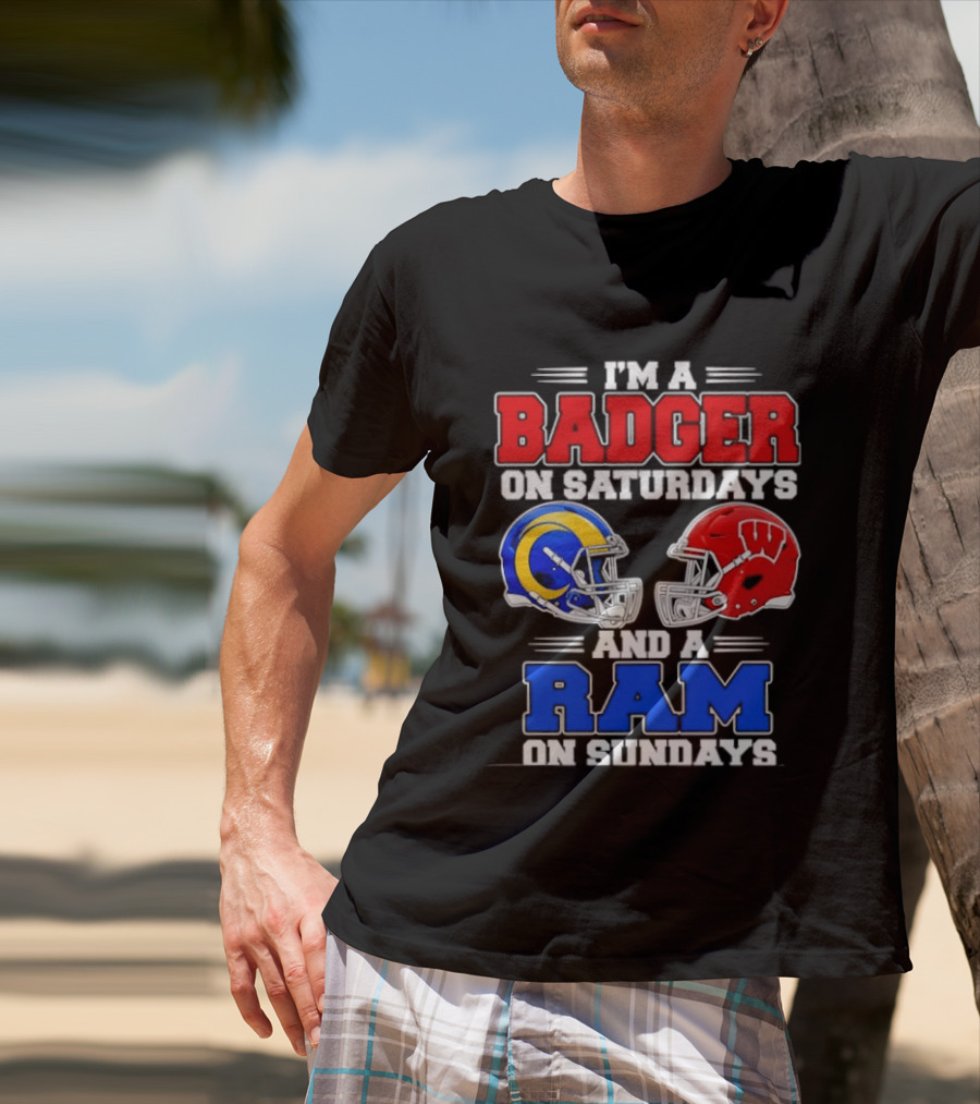 I'm A Badger On Saturdays And A Ram On Sundays Sports Fan Helmets T-Shirt