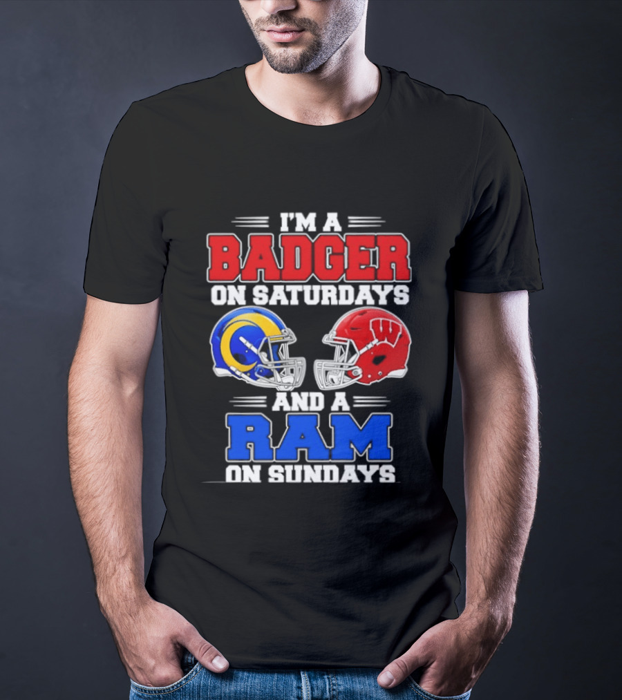I'm A Badger On Saturdays And A Ram On Sundays Sports Fan Helmets T-Shirt