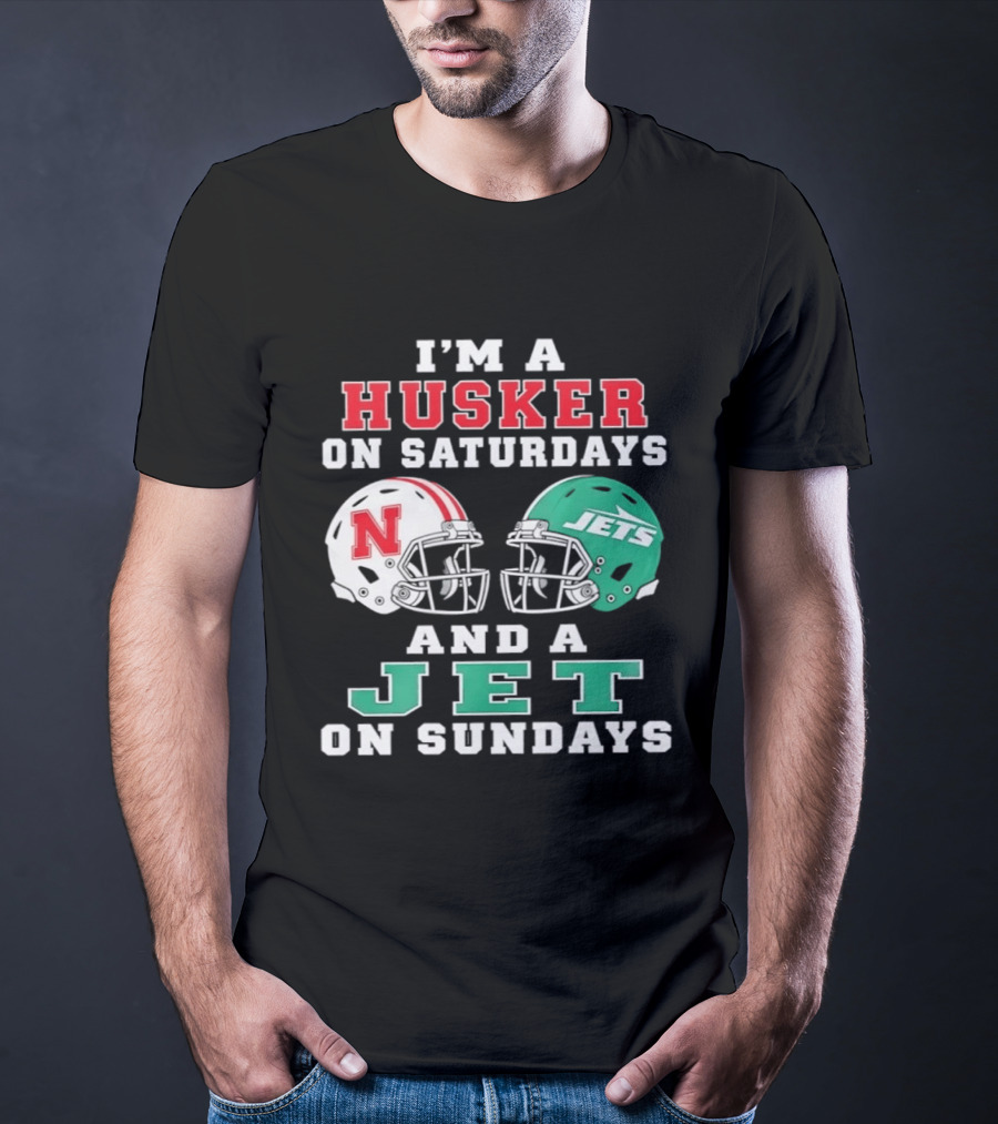 I'm A Husker On Saturdays Nebraska Fan And A Jet On Sundays New York Supporter Football Helmets T-Shirt
