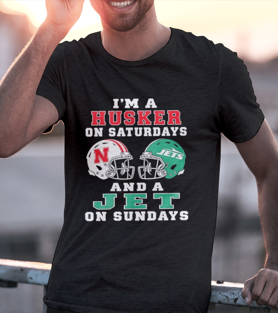 I'm A Husker On Saturdays Nebraska Fan And A Jet On Sundays New York Supporter Football Helmets T-Shirt