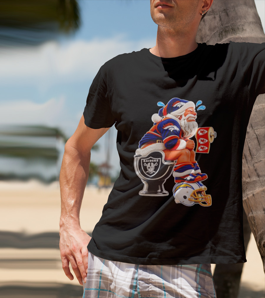 Denver Broncos Santa Claus Raiders Toilet Chiefs Paper Chargers Helmet T-Shirt