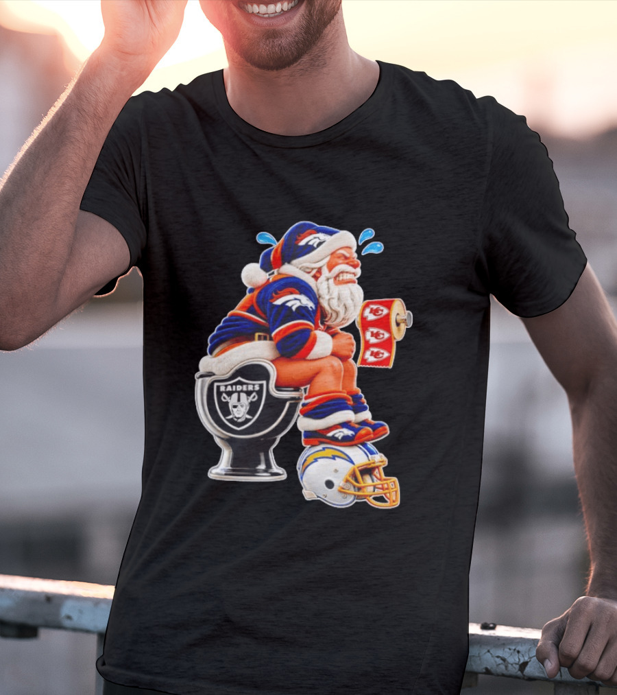 Denver Broncos Santa Claus Raiders Toilet Chiefs Paper Chargers Helmet T-Shirt