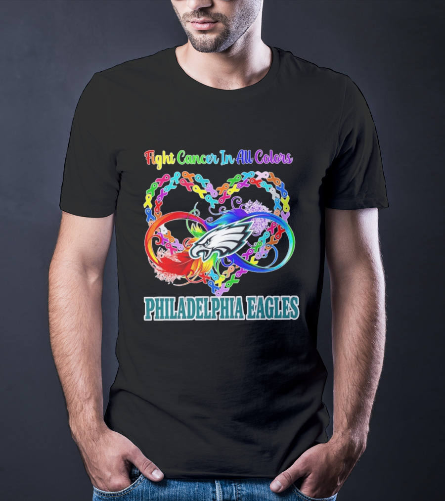Philadelphia Eagles Fight Cancer In All Colors Heart Ribbons T-Shirt