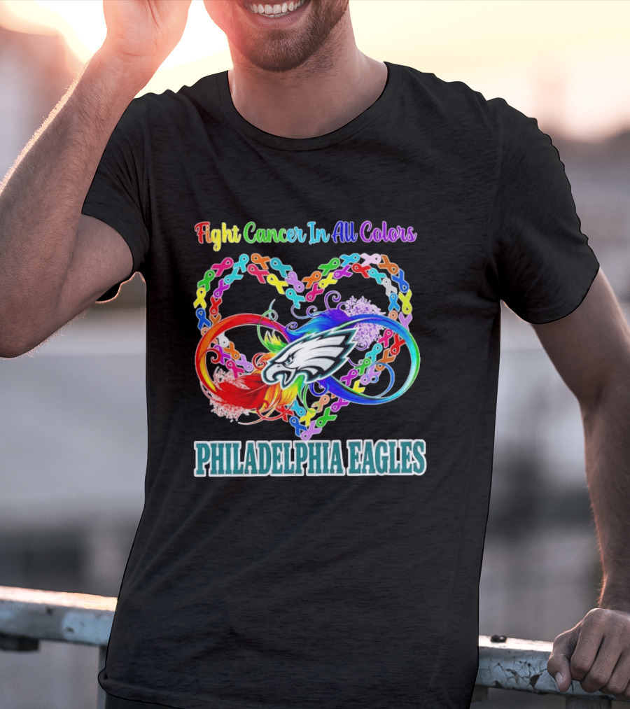 Philadelphia Eagles Fight Cancer In All Colors Heart Ribbons T-Shirt