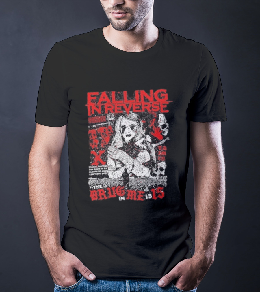 Falling In Reverse The Drug In Me Is 15 Anniversary Punk Gothic Red Text And Illustrations T-Shirt