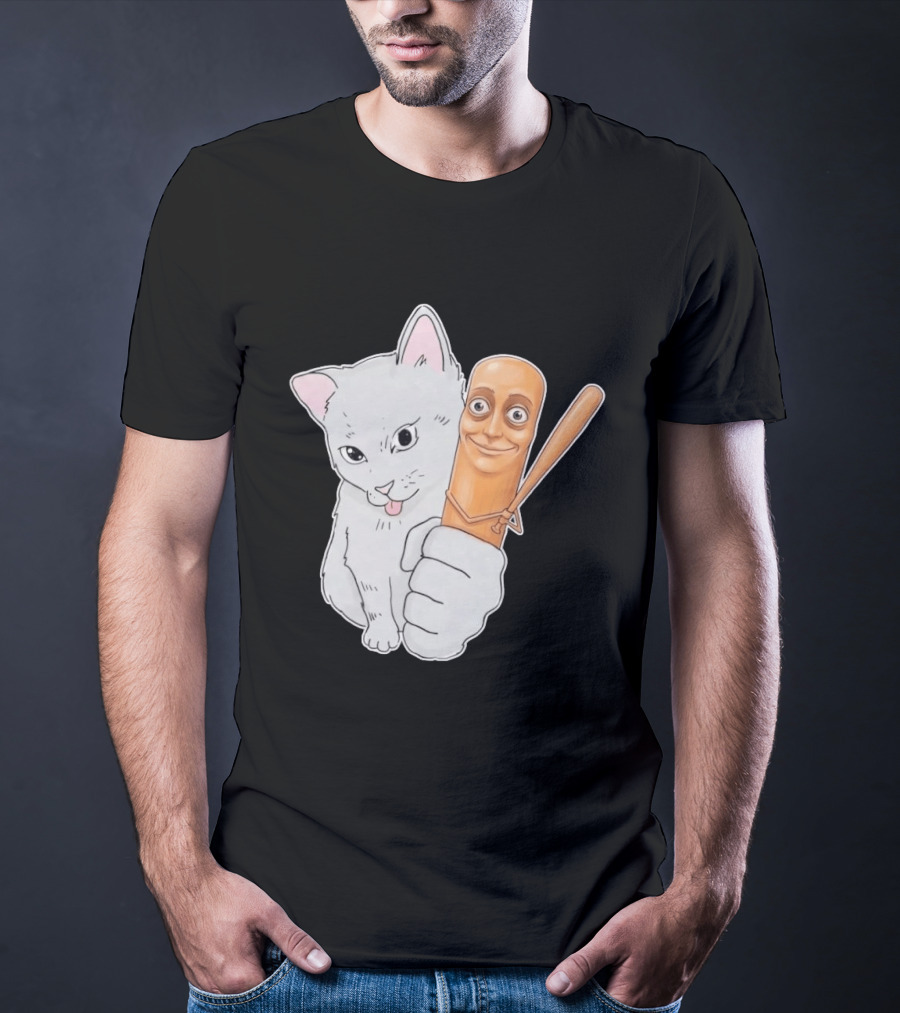 Gray Cat With Smiling Baseball Bat T-Shirt