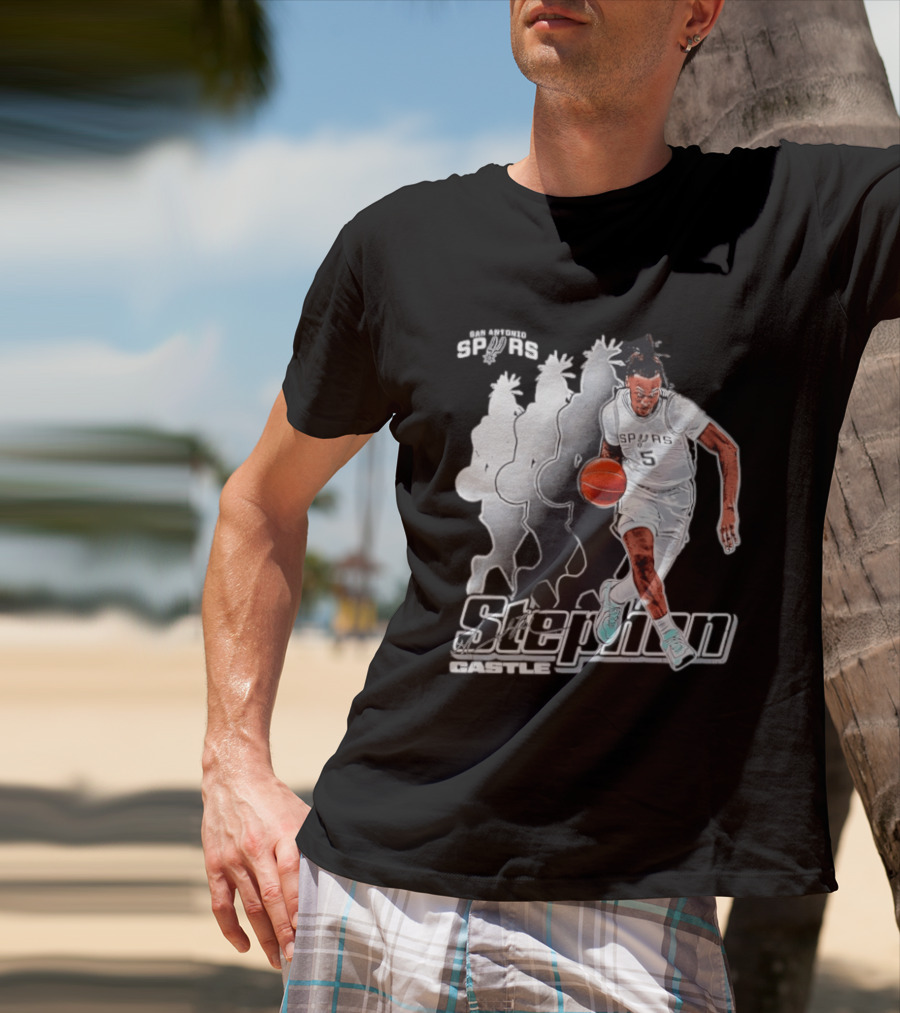 San Antonio Spurs Stephon Castle Dribbling Action T-Shirt