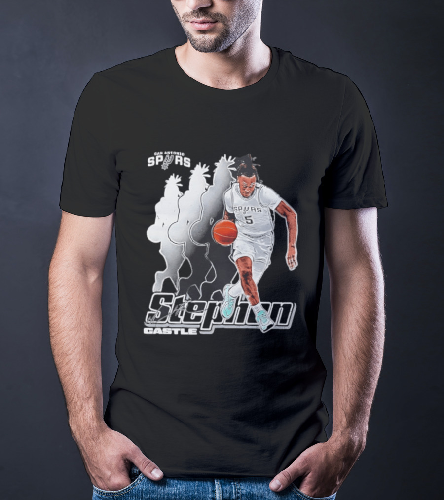 San Antonio Spurs Stephon Castle Dribbling Action T-Shirt