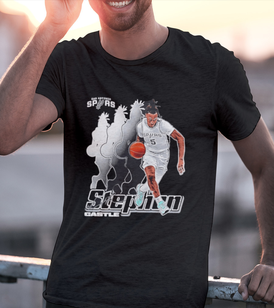San Antonio Spurs Stephon Castle Dribbling Action T-Shirt