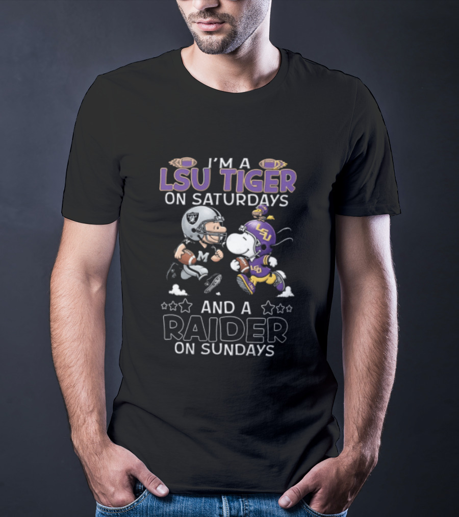 I'm A LSU Tiger On Saturdays And A Raider On Sundays Charlie Brown Snoopy T-Shirt