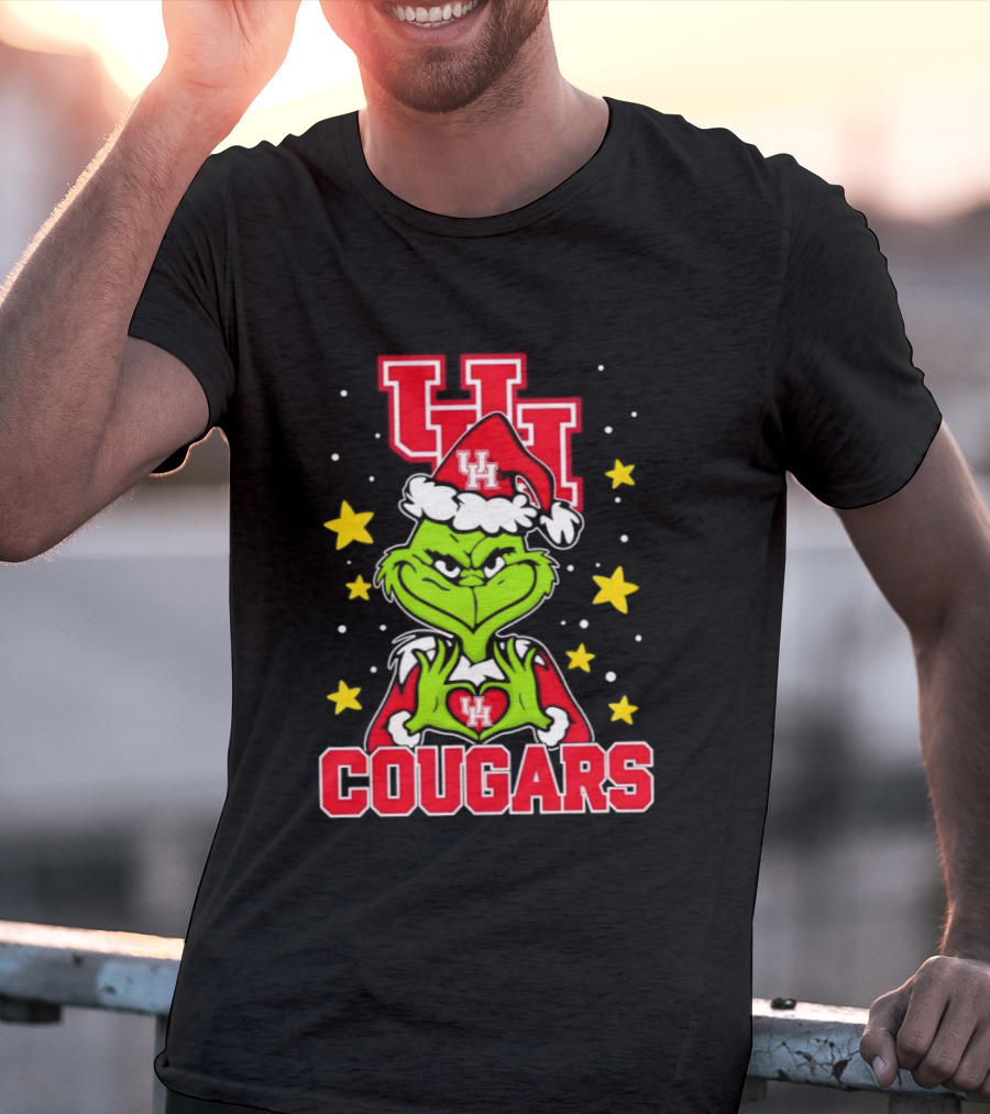 Grinch UH Houston Cougars Christmas Santa Hat Snow Stars T-Shirt