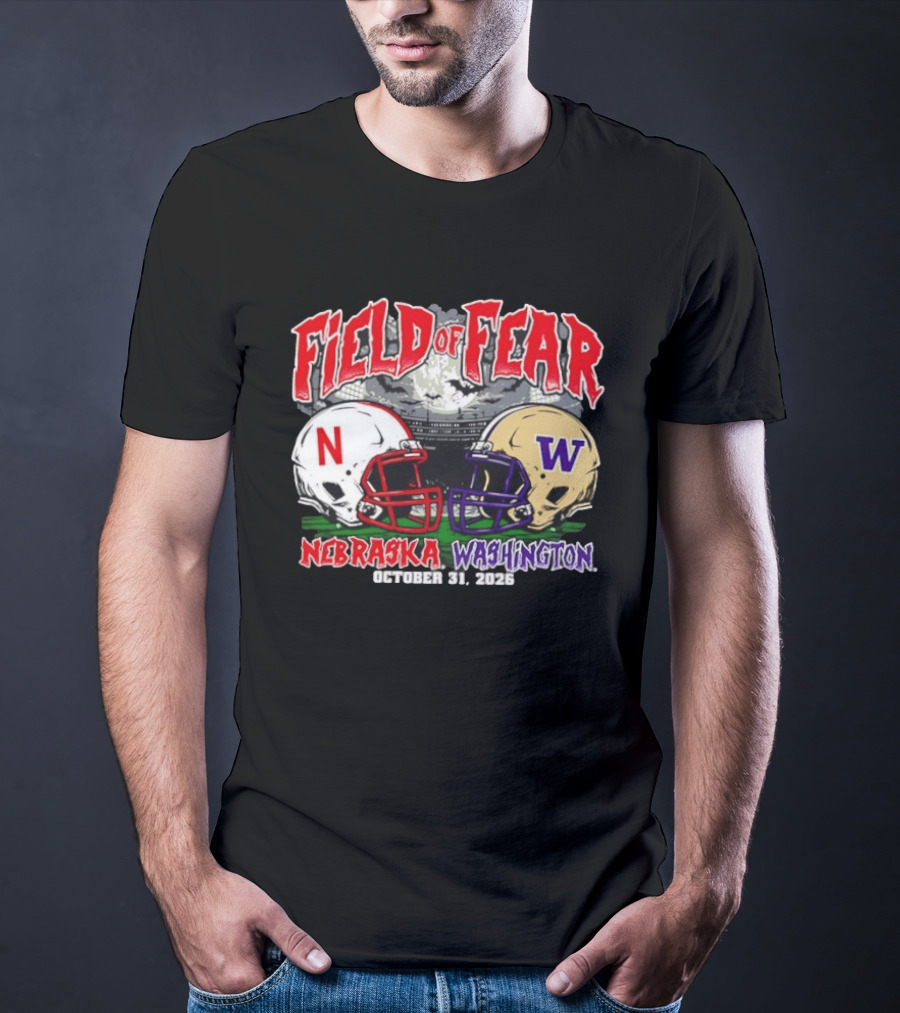 Field Of Fear 2026 Nebraska Cornhuskers Vs Washington Huskies Halloween October 31 T-Shirt