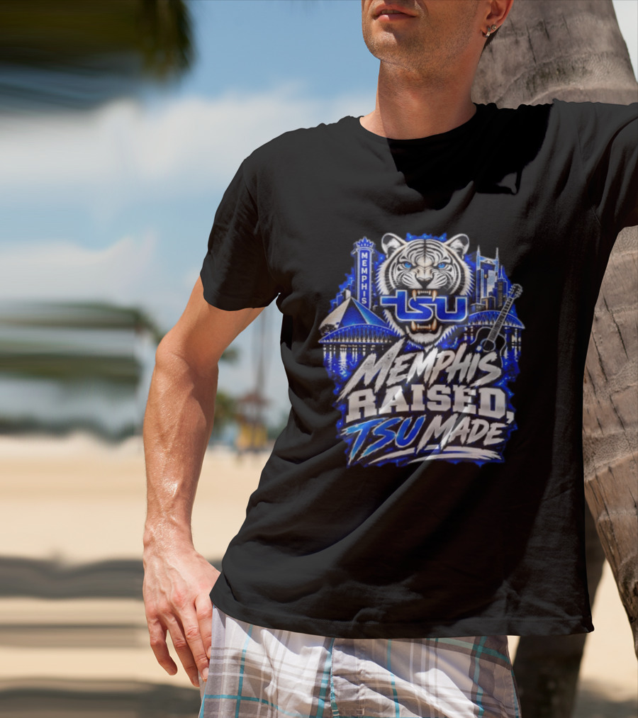 Memphis Raised TSU Made Tiger Skyline Guitar Blueprint T-Shirt
