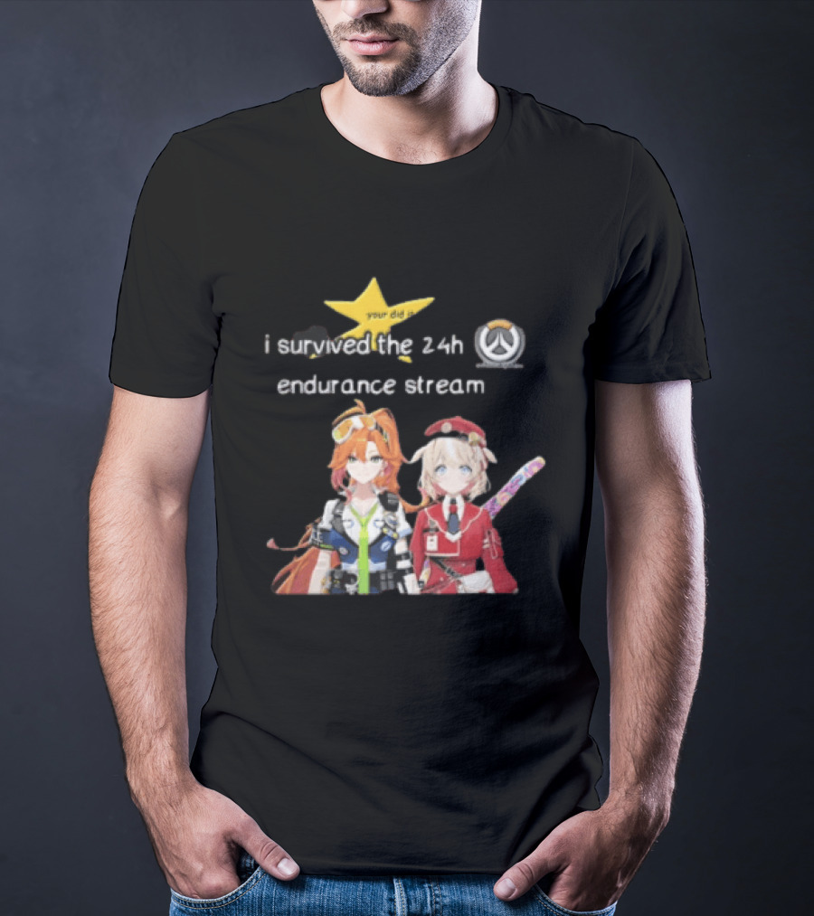 Over I Survived The 24h Endurance Stream Two Anime Girls T-Shirt