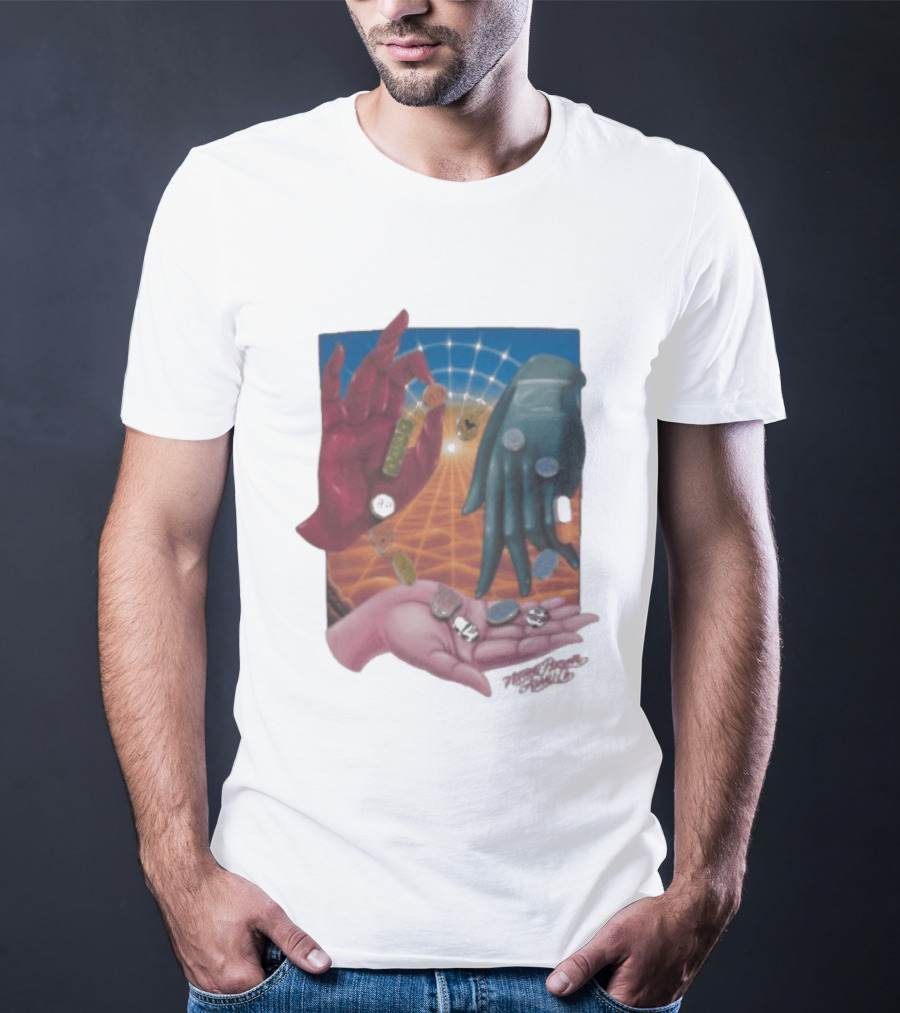 Nothing Personal X Asaali Surreal Hands With Coins And Geometric Grid T-Shirt