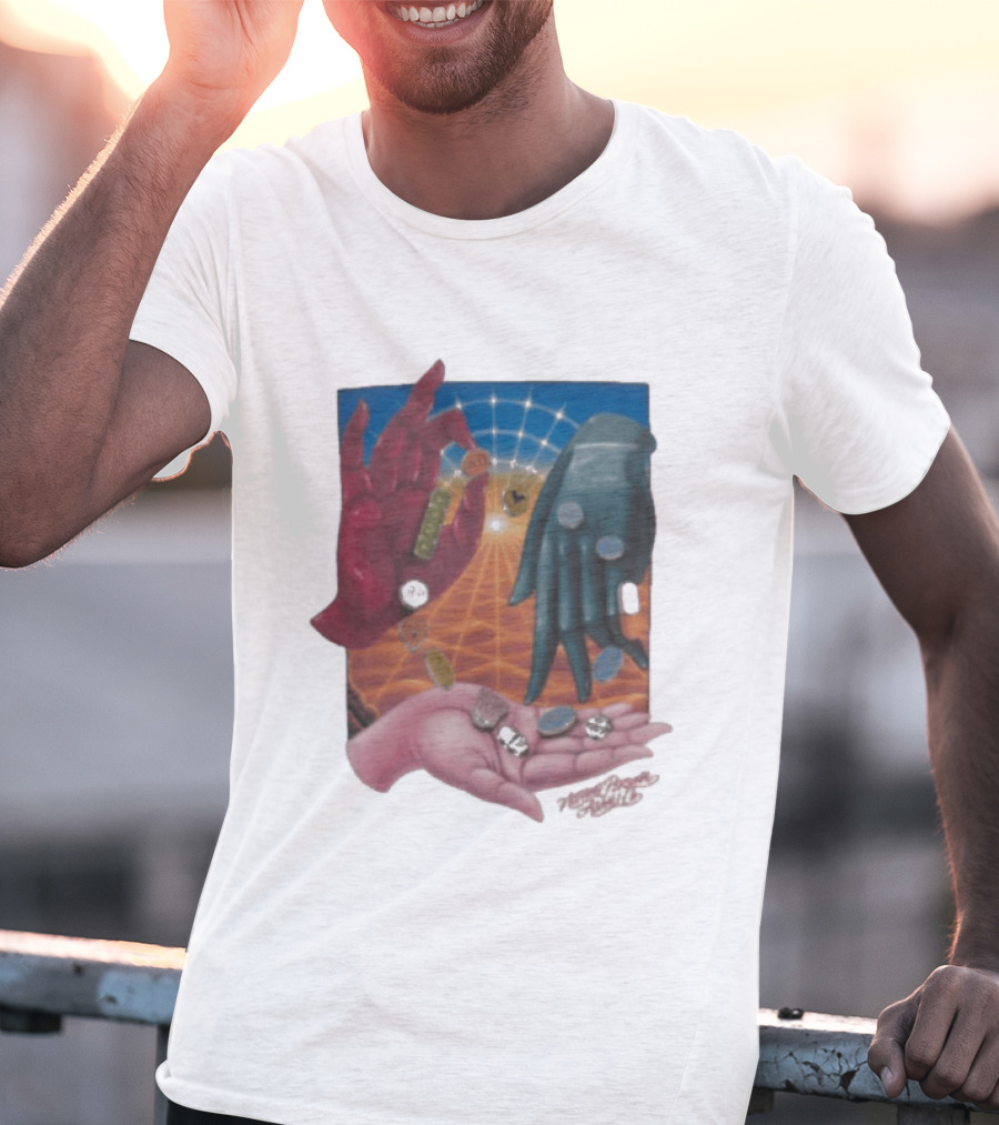 Nothing Personal X Asaali Surreal Hands With Coins And Geometric Grid T-Shirt