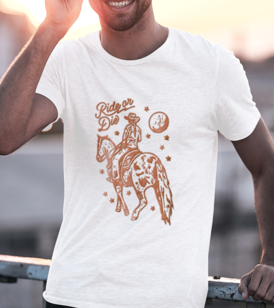 Ride Or Die Cowgirl Horse Under Stars And Moon T-Shirt