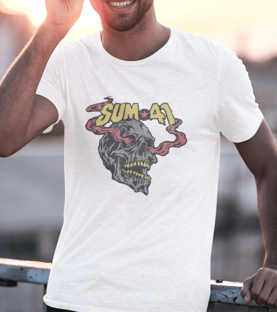Sum 41 Skull 41 Star With Flaming Skeleton Head And Yellow Teeth T-Shirt