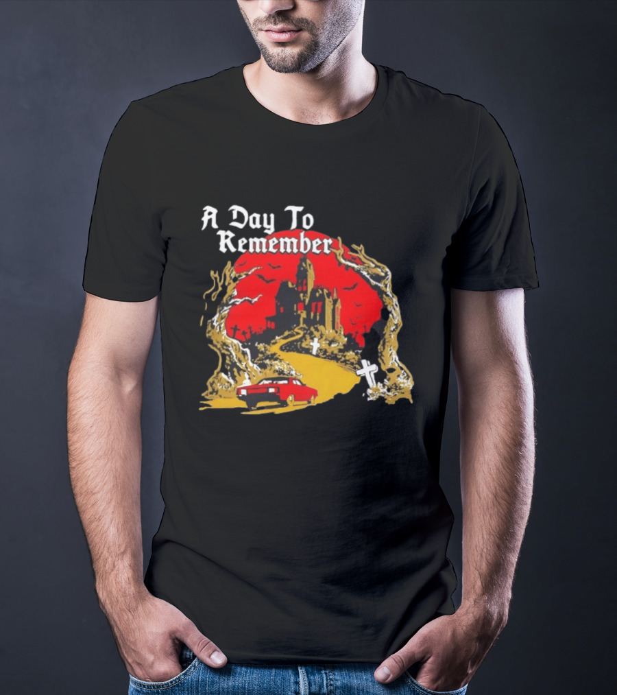 A Day To Remember Haunted House Red Car Cemetery Scene T-Shirt