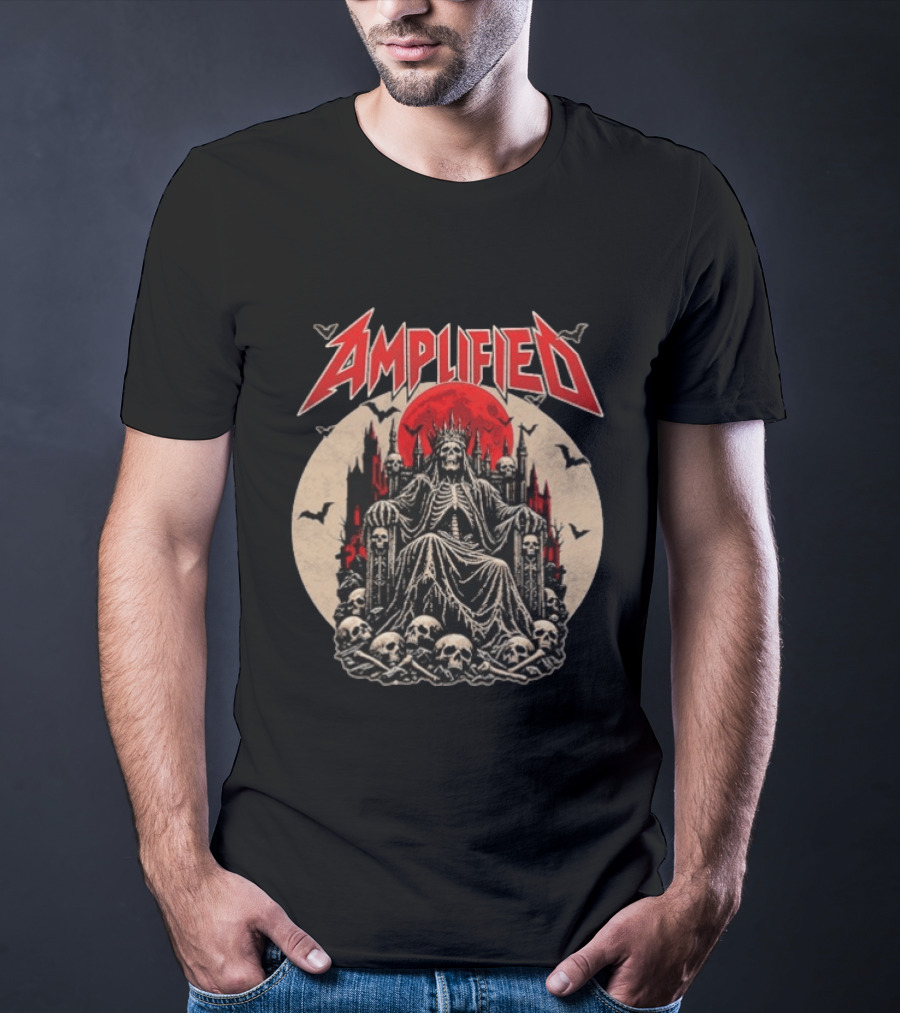 Amplified King Of Skulls Throne Undead Bats Gothic Red Moon T-Shirt