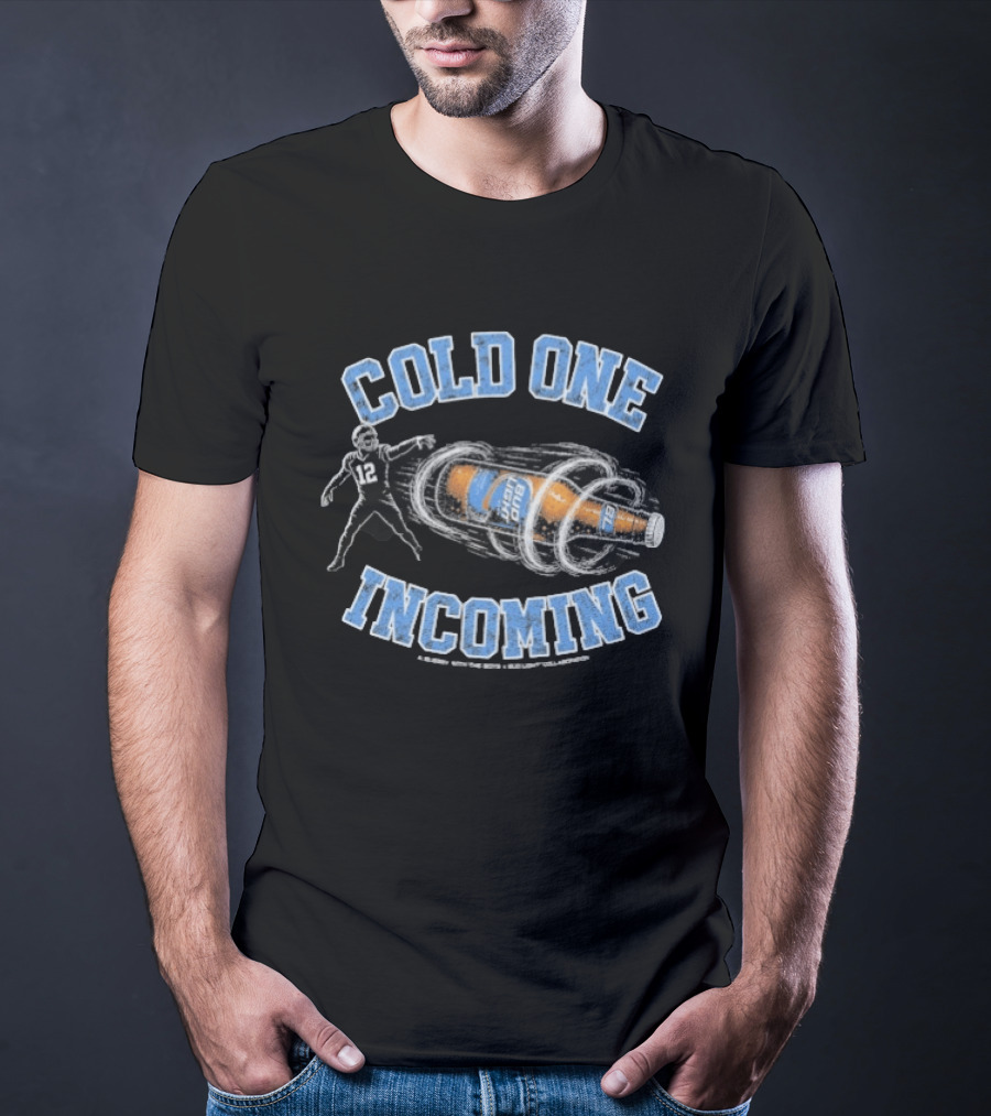 Bussin' With The Boys Bud Light Cold One Incoming Football Player Holding Beer T-Shirt