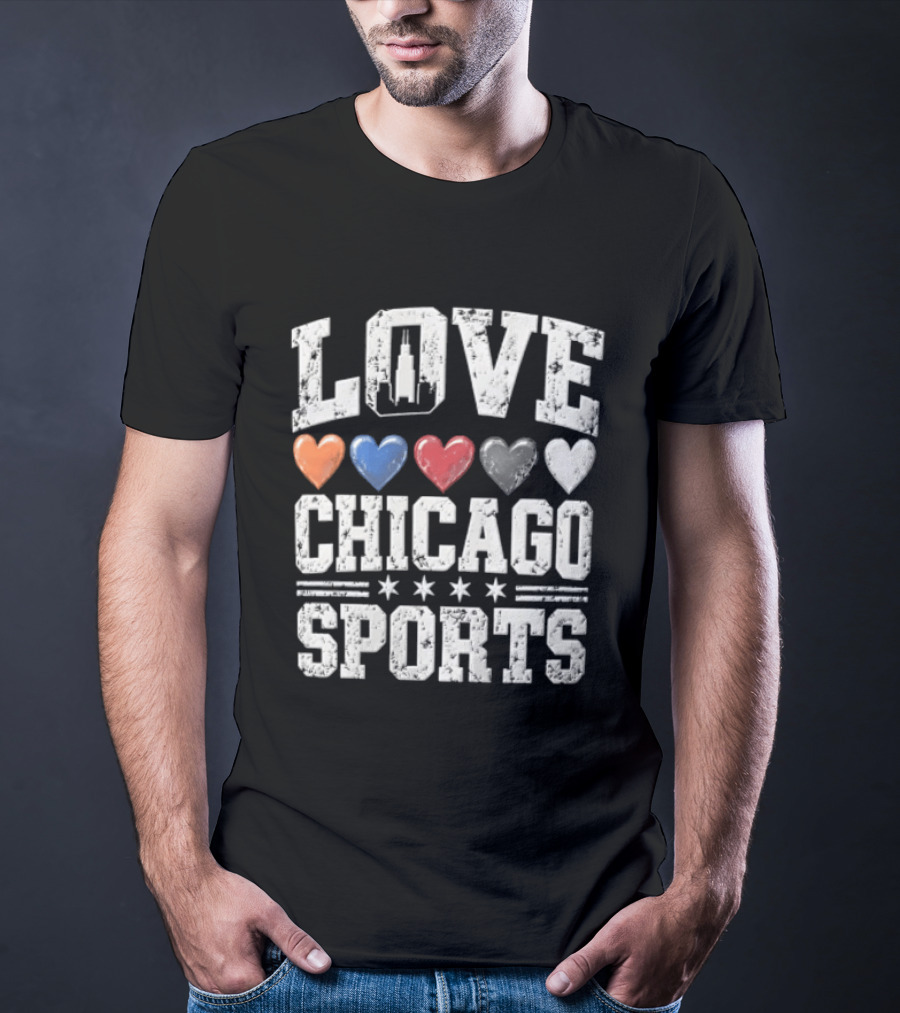Love Chicago Sports Hearts Tower Stars T-Shirt