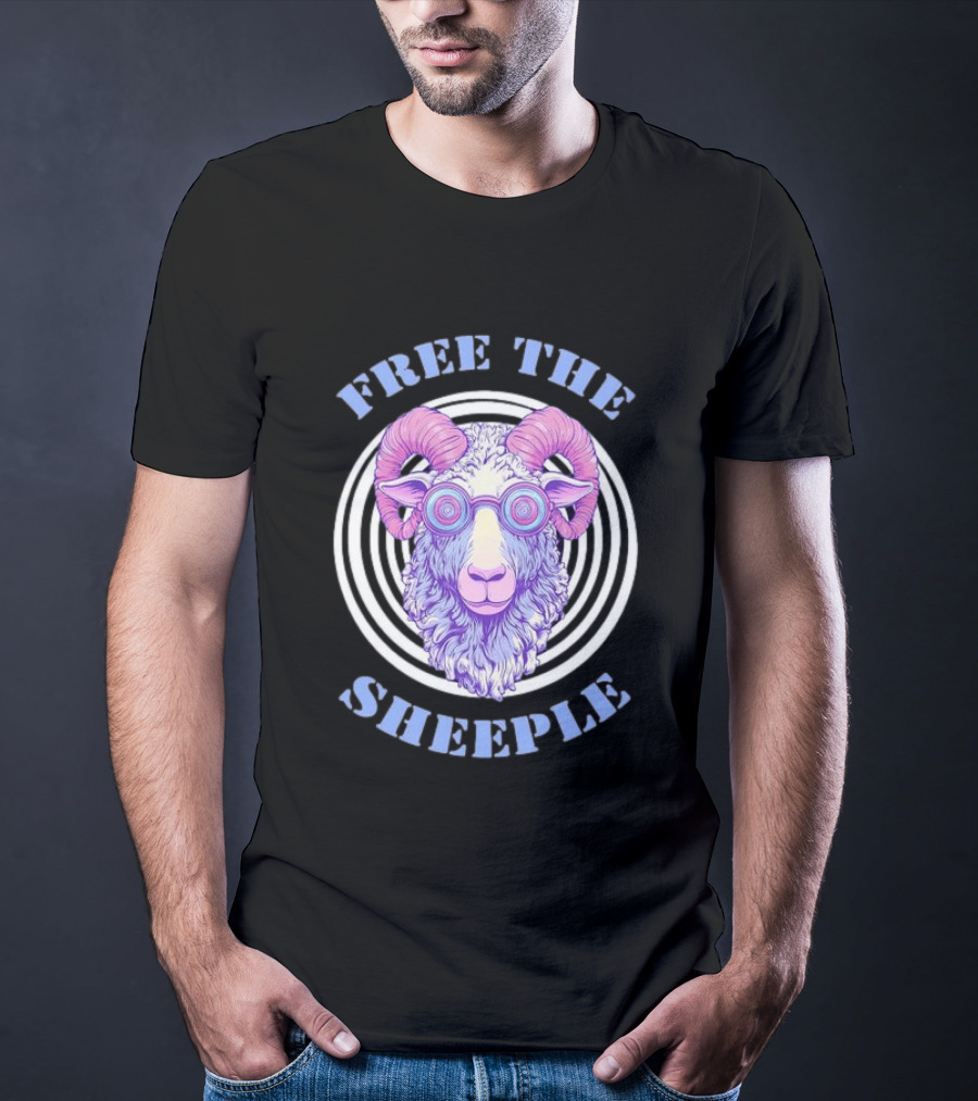 Free The Sheeple Trippy Ram With Glasses Psychedelic Hellwood T-Shirt