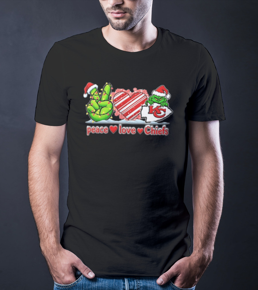 Peace Love Chiefs Christmas Grinch Kansas City Chiefs Fan T-Shirt